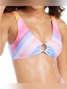 RACHEL Rachel Roy Printed Ring-Front Bralette Bikini Swimsuit Top Size Small NWT